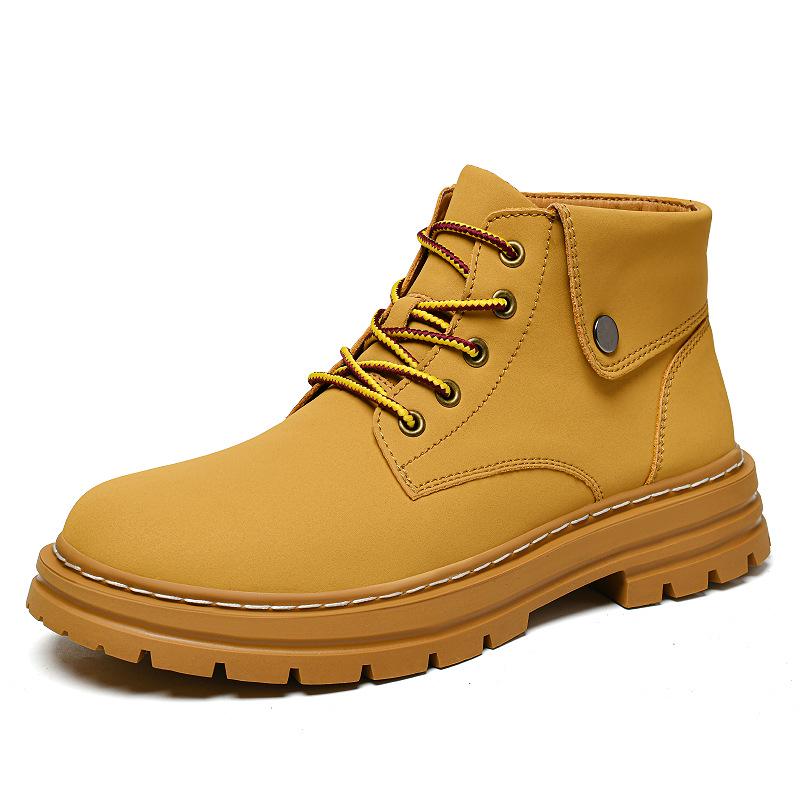 Men s Large Size Yellow Leather Boots - British Style Outdoor Martin Work Boots 45
