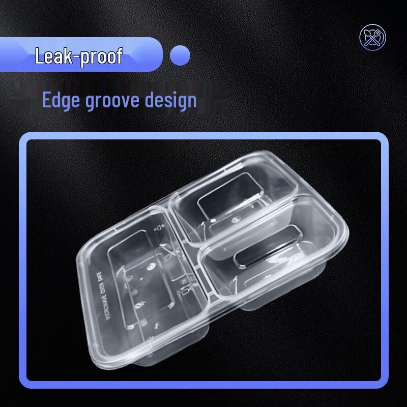 Disposable 3-Compartment Meal Prep Container with Flat Lid