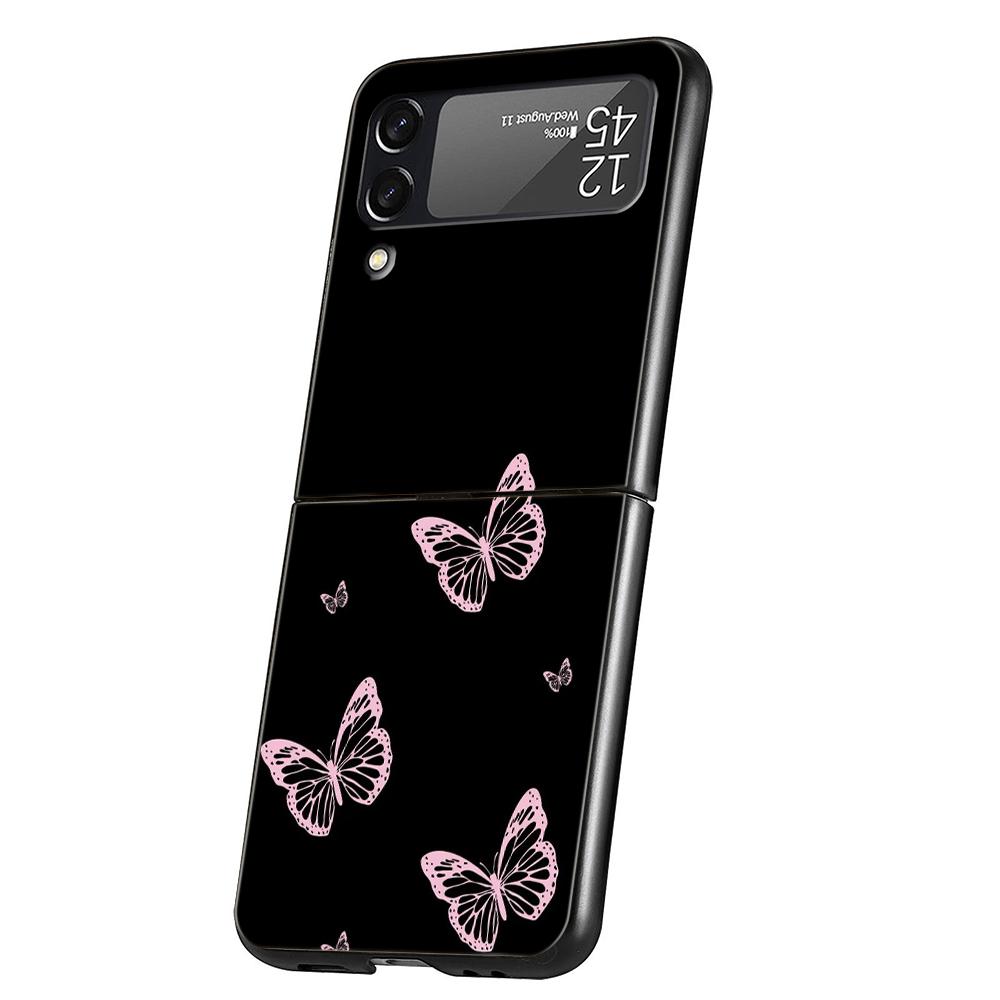 Luxury Phone Case For Samsung Galaxy Z Flip 3 4 5 6 Hard Folding PC For Samsung Z Flip3 Flip4 Flip5 Cover Butterfly Love Black