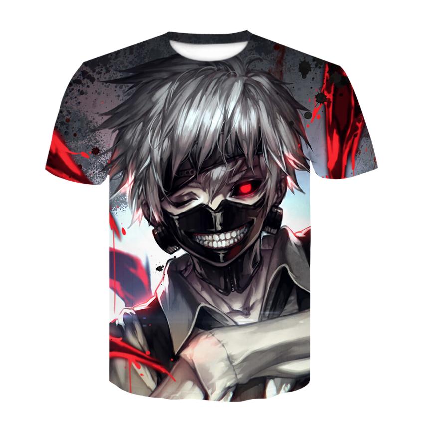 Strange Things Tokyo Ghoul Men 3D Graphic T Shirts Anime Ken Kaneki Print T Shirts Cartoon Loose Cotton Tshirts Hipster Tops