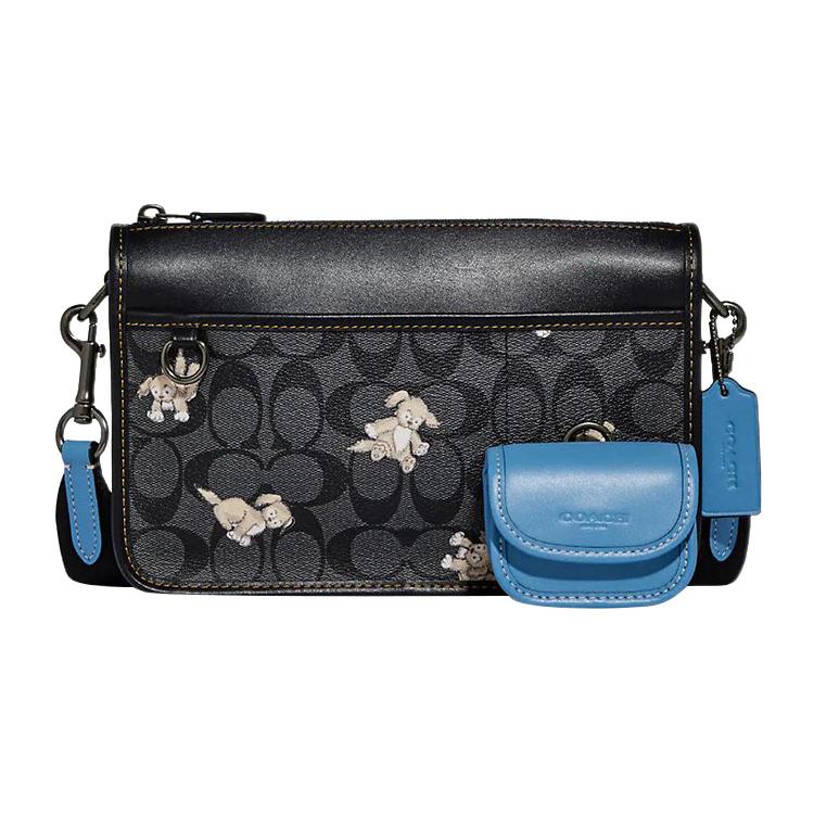 New COACH Heritage Artificial Leather Combo Bag, Shoulder Bag, Crossbody Bag Medium Men's Charcoal & Black CC131-QBPHT