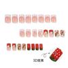 24PCS Short Square False Nails Sweet 3D Strawberry Flowers Design Fake Nails for Women Pink Plaid Lace with Pearl Nails Press On