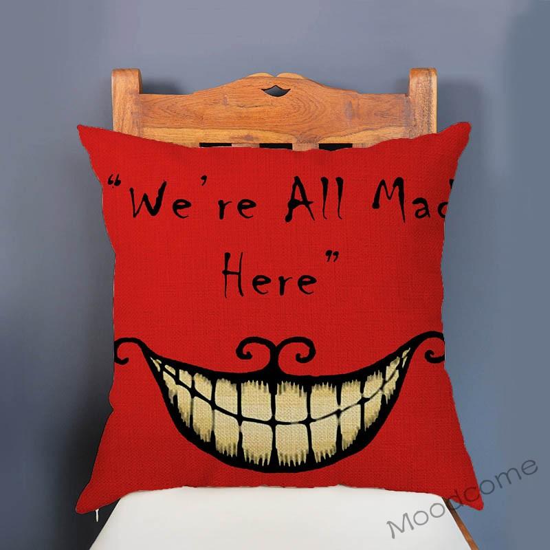 18" Alice In Wonderland Mad Hatter Cheshire Cat Children Fairy Tale Home Decoration Throw Pillow Case Cotton Linen Cushion Cover