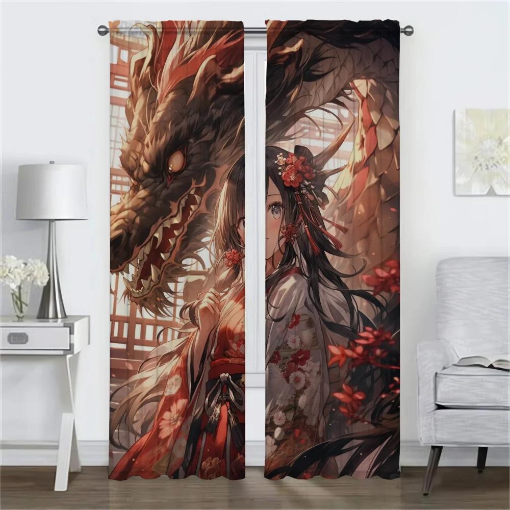 The Maiden and the Dragon Modern Living Room Curtains for Camera Blackout Curtain for Room 2 Panel Partition Shades Kitchen Home