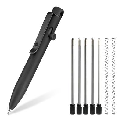 KeyUnity KP04 BK Pen with 5 Refills 2 Refillable Ballpoint Premium Titanium Alloy Bolt Action Compact and Easy To Attaches To Perfect for Everyday
