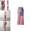 Womens High Waist Casual American Flag Print Drawstring Loose Wide Leg Pants For Summer