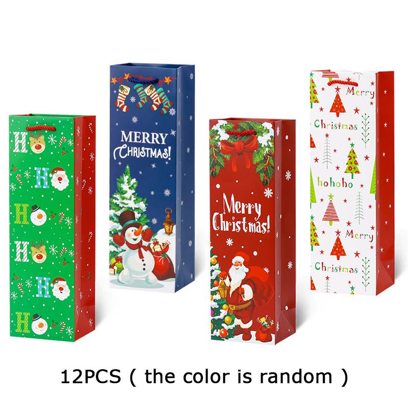 

WTEMPO Christmas Creative Hand-held Wine Bags Festive Paper Gift Bags with Handles DIY Wine Packaging Bags Christmas Pattern Printed Tote Storage Bags 12pcs разноцветный