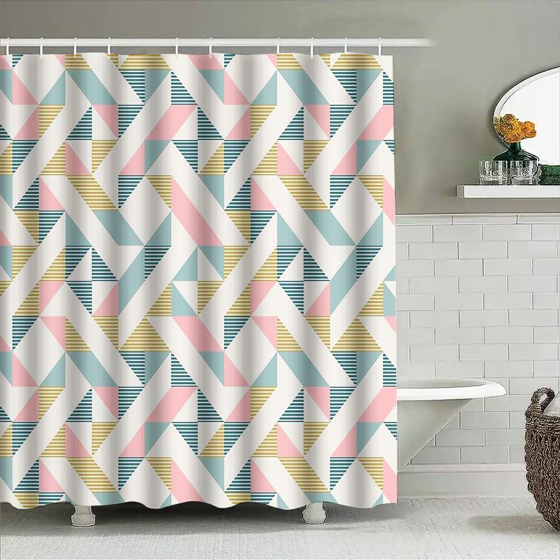Geometric Shower Curtain Modern Abstract Pattern Waterproof Bathroom Decor Washable Liner Backdrop Artistic Home Textile