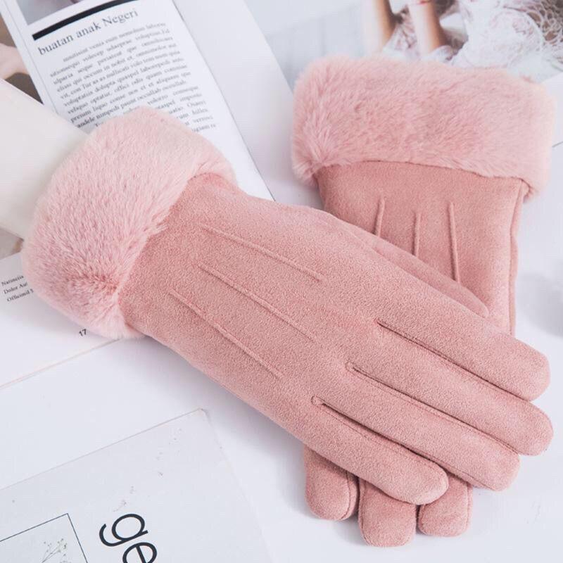 Women's Winter Cycling Gloves: Cold-Proof, Thick, Warm, Cute Suede, Fleece-Lined, Windproof, Touchscreen-Compatible