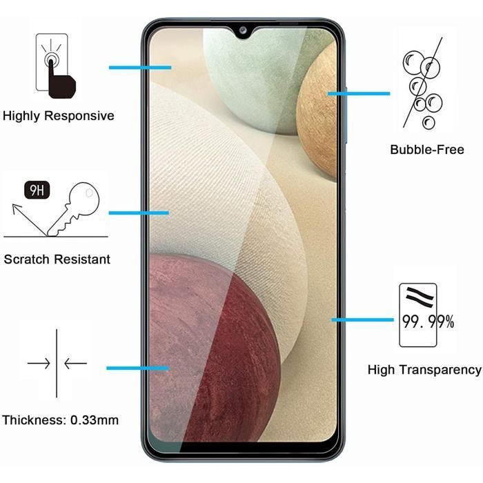 Film de protection d'écran - PHONILLICO - Samsung A12 - Pack de 2 - Verre trempé - Résistant aux rayures