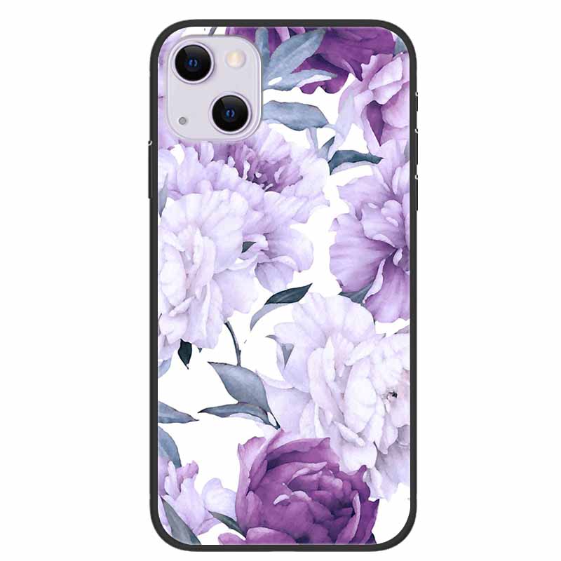 For iPhone 14/14 Plus Case Black Silicone Soft TPU Luxury Flower Animal Back Cover For iPhone 14/14 Plus New Shells for iPhone14