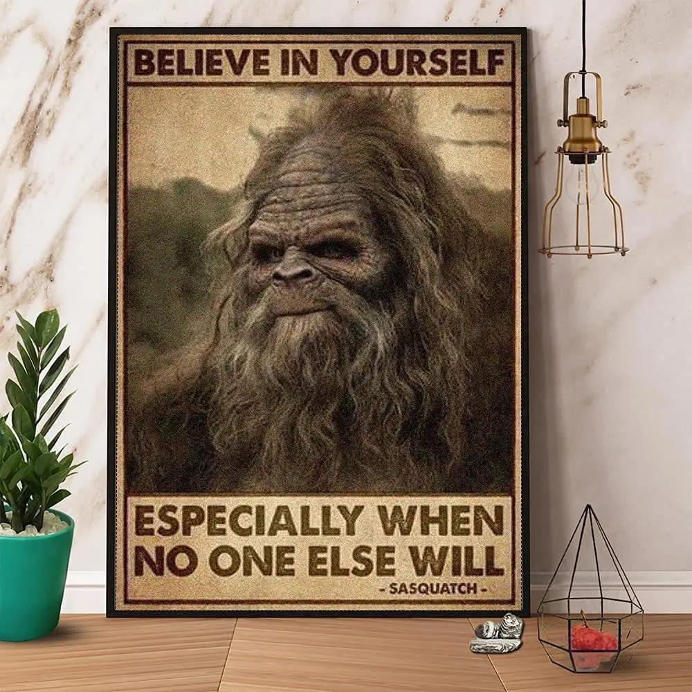 Funny Bigfoot Sasquatch Shower Curtain, Full Moon Starry Sky Bathroom Curtains Set Waterproof Polyester Bathtub Bathroom Decor