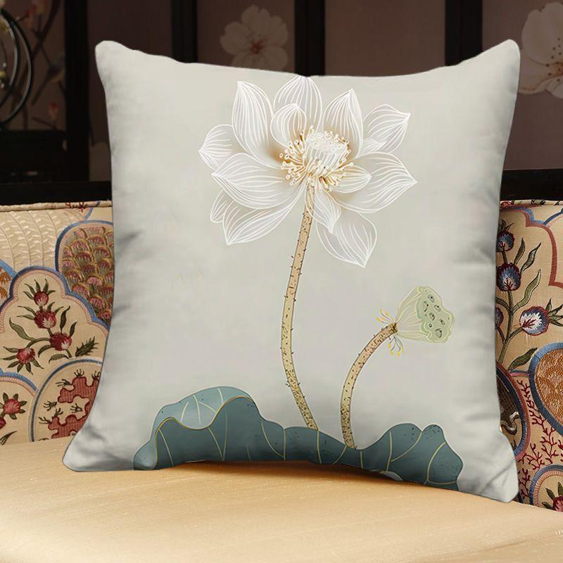 "Elegant Lotus Floral Throw Pillow Covers - Traditional Chinese Style Cushion Cases for Home Decor"