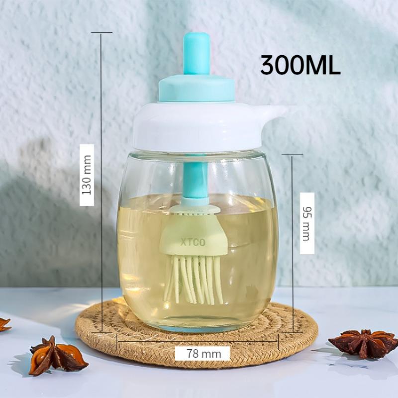 

Glass Oil Bottle with Brush Large Capacity Kitchen Essential for Baking BBQ Silicone Oil Dispenser Big belly light blue 300ml