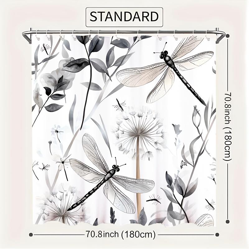 Elegant Dragonfly Shower Curtain Black And White Nature Art Minimalist Design Modern Bathroom Decor Waterproof Fabric Bath