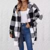 Damen Herbst- und Winter Kapuzen-Plaid Warmes Oberteil, Mittellange Plüsch-Cardigan-Jacke