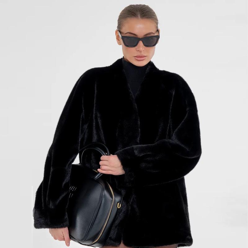 Russian imitation fur mink coat medium and long V-neck environmentally friendly fur top artificial fur clothing women