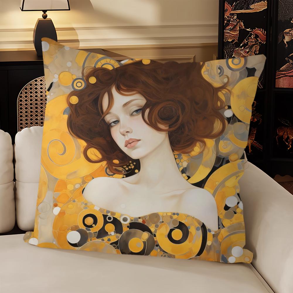 Gustav Klimt Oil Painting Cushion Cover Sofa Living Room Bedroom Headboard Backrest Cushion Square Cushion Nap Time Pillow Case