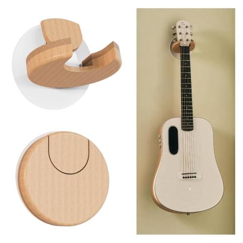 BURNING&LIN Folding Guitar Wall Mount Hanger, Solid Wood and Cork Original Design, Space-Saving Mount Holder, Hook Stand Wall for Acoustic, Banjo, Bas