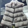 Autumn and winter new imported whole leather chinchilla pattern Rex rabbit hair short stand-up collar vest fur jacket women