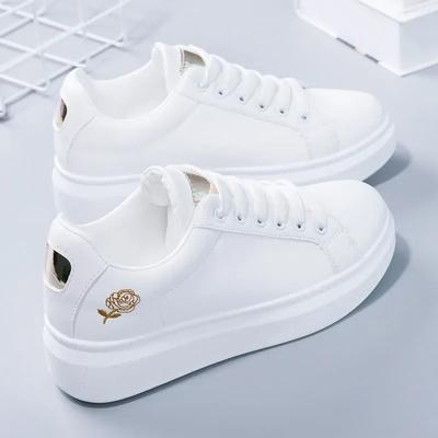 Shoes Women Running Spring Autumn Fashion White Breathable Embroidered Flower Lace-Up Casual Sneakers Zapatos De Mujer