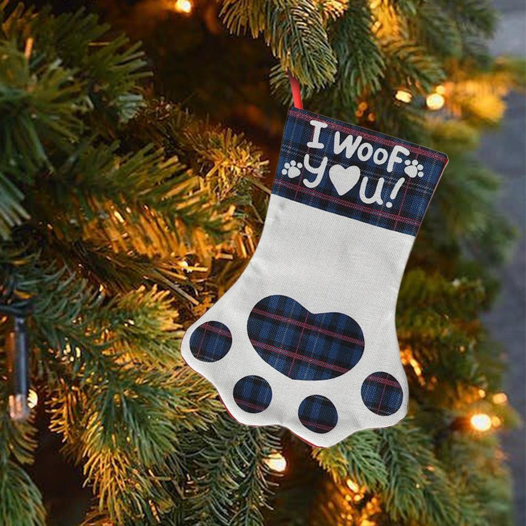 Pet Stockings Christmas Paw Print Christmas Stuffers Sock Holiday Treats Holder For Kids Girls Boys Toddler Mantle Classroom