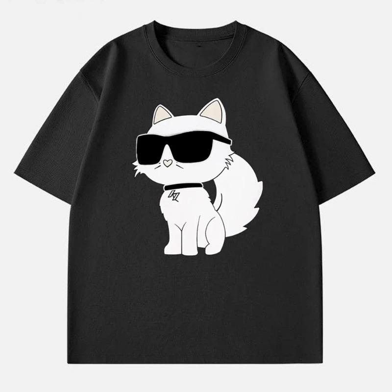 Cartoon Cat Fashion Round Neck Shortsleeved Tshirt Harajuku Printing Trend Summer Tops Shortsleeved Womens Women Unisex