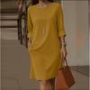 Elegant European & American Style Round Neck Dress with Pockets
