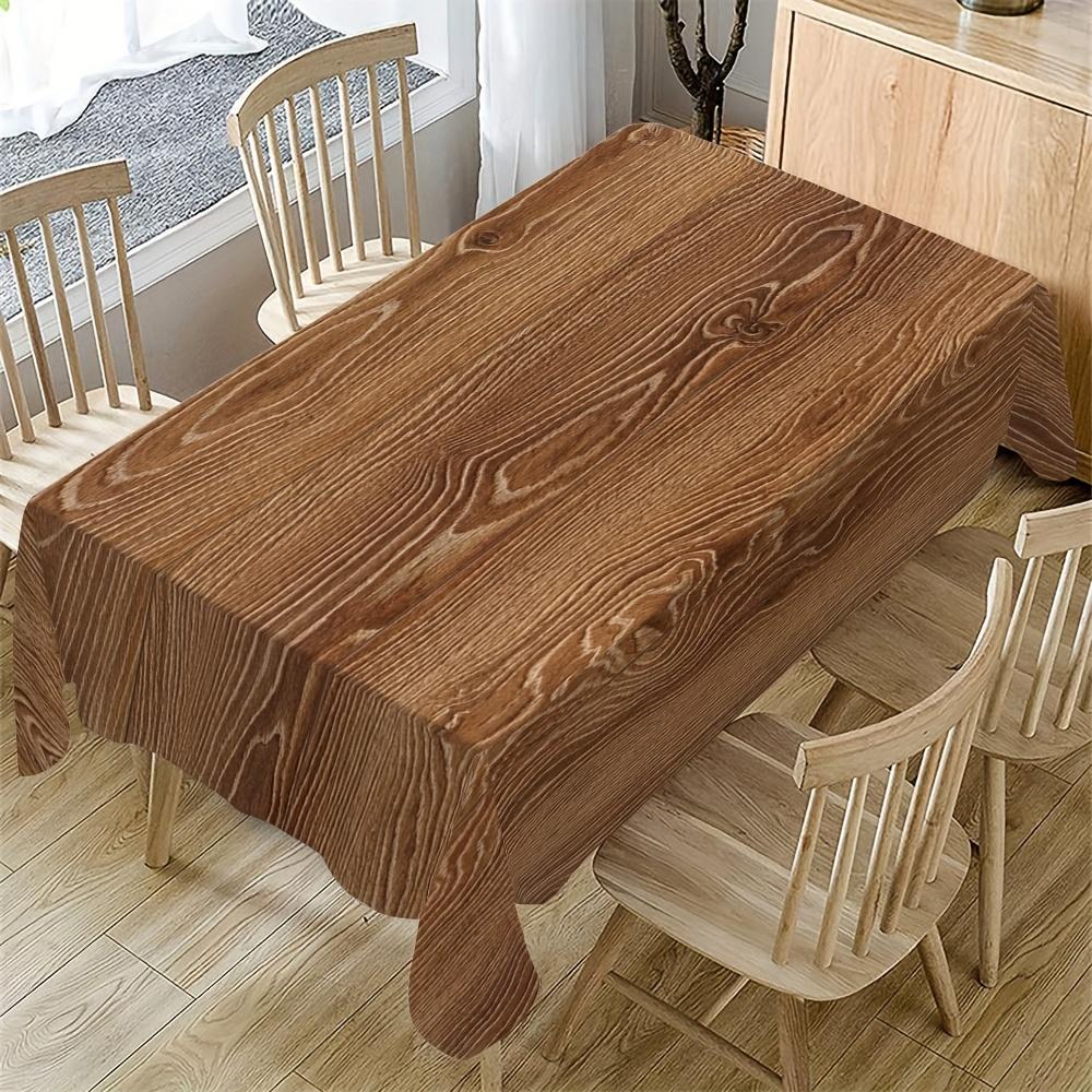 1pc Elegant Dark Wood Grain Tablecloth - Washable Rectangular Polyester Table Cover with Realistic Wood Grain Texture, Durable & Easy-Clean for Dining