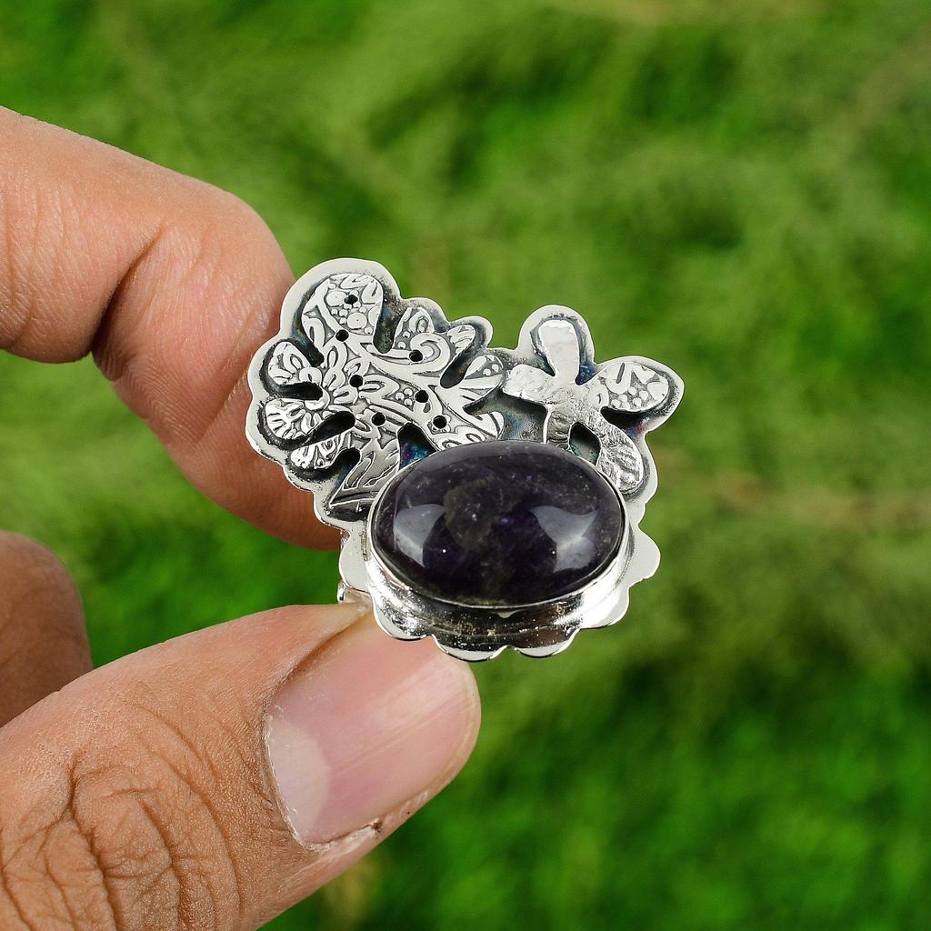 Womens day Deal 925 Sterling Silver African Amethyst Stone Solitaire Unique Ring
