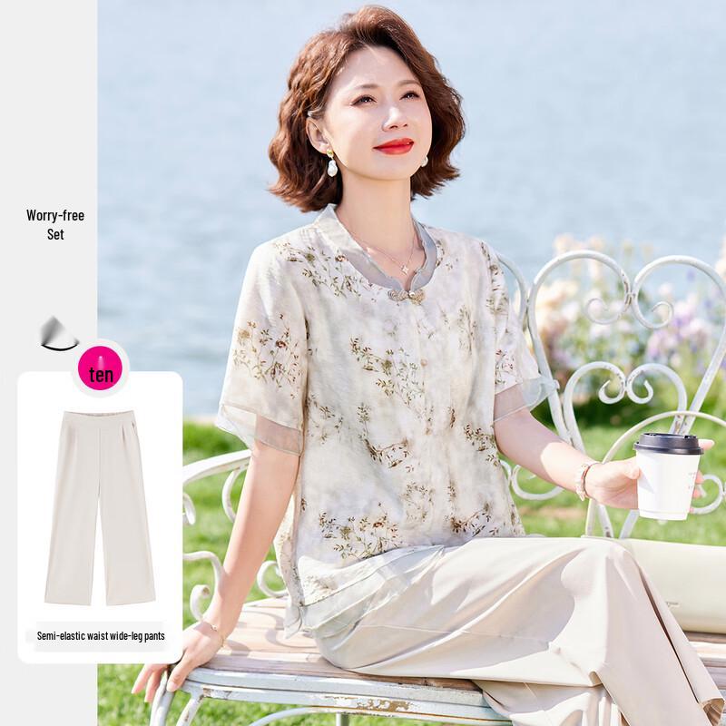 

Летний новый комплект из двух вещей в китайском стиле с принтом для мамы 3XL