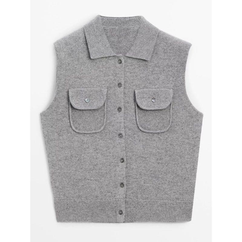 MD Women's Clothing Gray Intellectual Intelligence Commute Style Sleeveless Knitted Inner Match Vest Female 05730619205