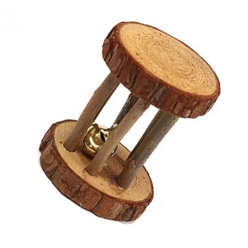 Neue Niedliche Kaninchen Roller Spielzeuge Naturholz Kiefer Hanteln Einrad Glocke Kauspielzeug für Meerschweinchen Ratte Kleintier Backenzähne Zubehör