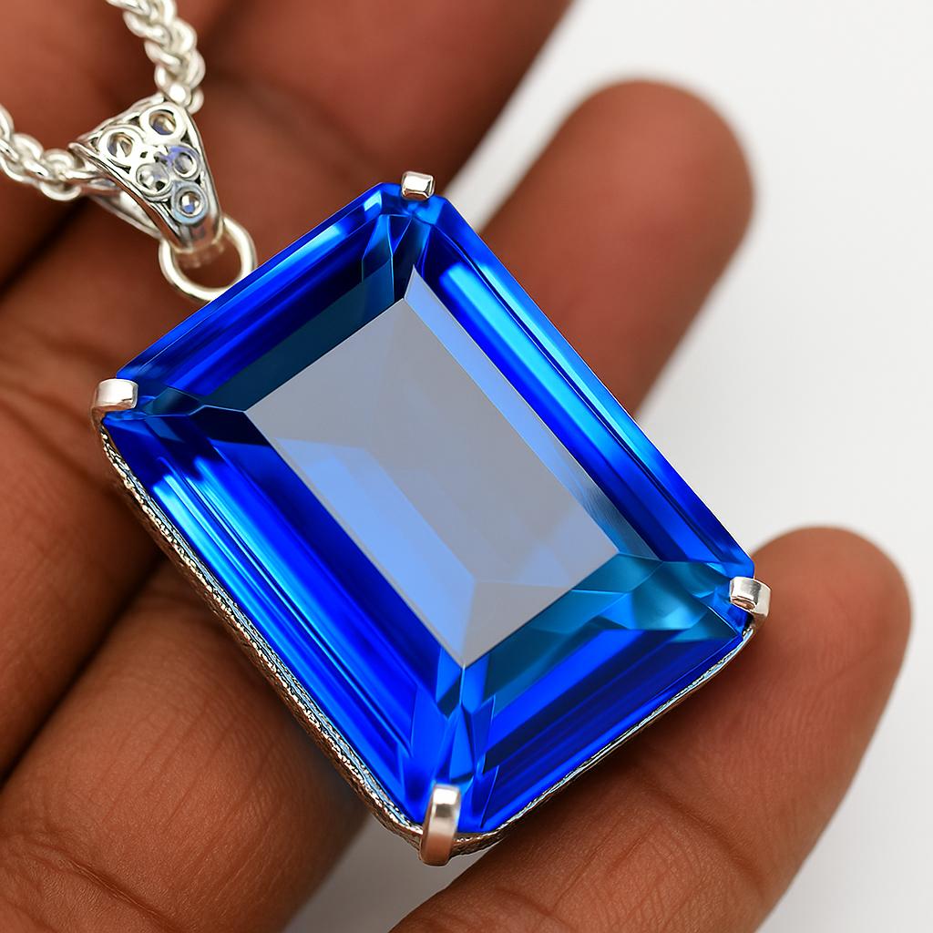 Natural Blue Topaz Pendant 129 ct Brazilian Emerald Cut 925 Sterling Silver Gemstone Jewelry Gift