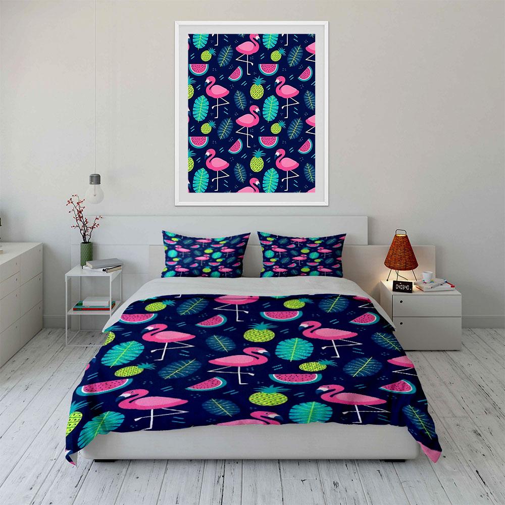 Flamingo Pineapple Leaf Design Bedding Duvet Cover Set Duvet Cover Pillowcases (1 * Duvet Cover 2 * Pillowcases, Without Duvet Insert)