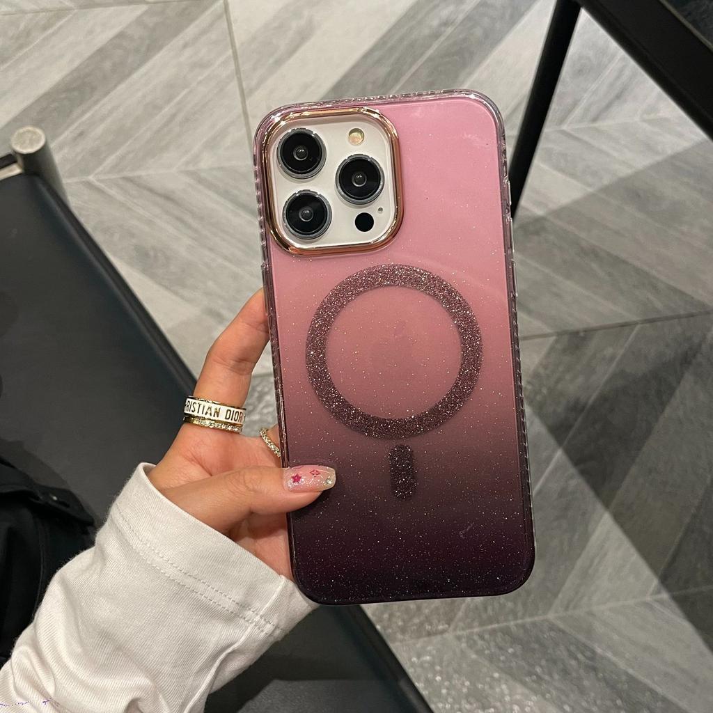 Glitter Powder Suitable for Apple 16 Gradient Magnetic Charging Mobile Phone Case Creative IPhone 15 Fall 14 ProMax Protection Case