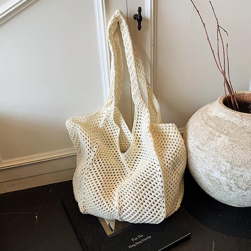 Пляжная вязаная сумка ручной работы для женщин, легкая вязаная сумка-тоут, летняя сумка для покупок, дорожная сумка через плечо 53x2x31cm бежевый