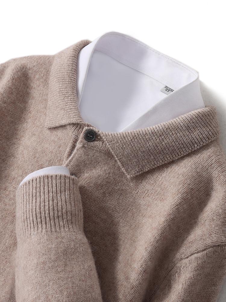 Men's 100% Pure Wool Polo Neck Sweater - Business Casual Autumn/Winter Knitwear