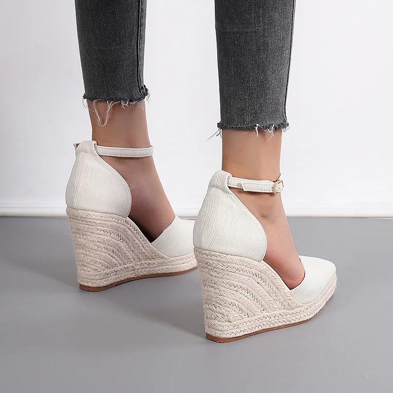 Fashion Fashion High Heels Women Party Shoes Pointed Toe Elegant Ladies Wedges Shoes Brand Women Pumps Black Big Size 42 D104