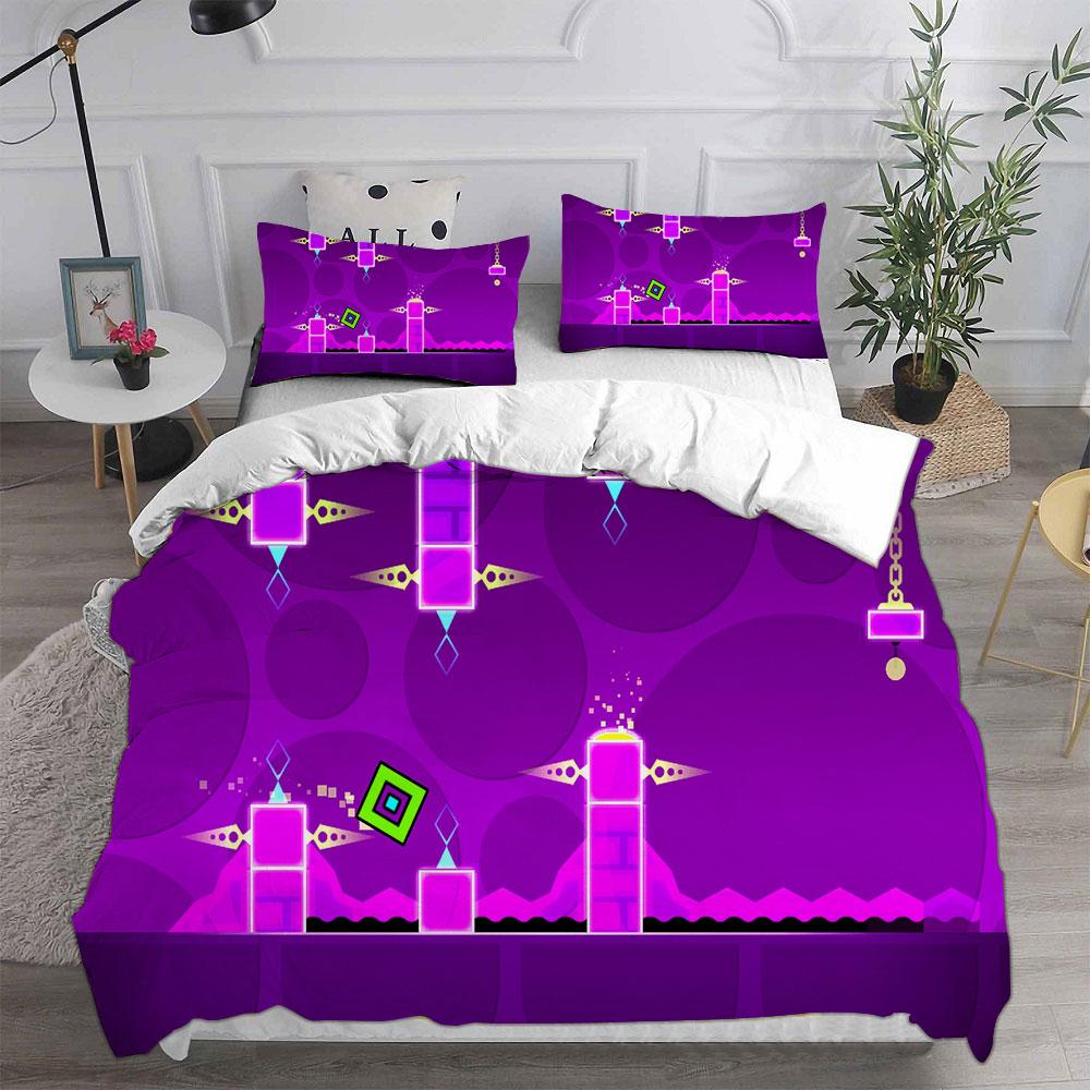Geometry Dash Bedding Sets Comforter Quilt Bed Cover Duvet Cover Pillow Case 2-3 Pieces Sets Kids Adult Size