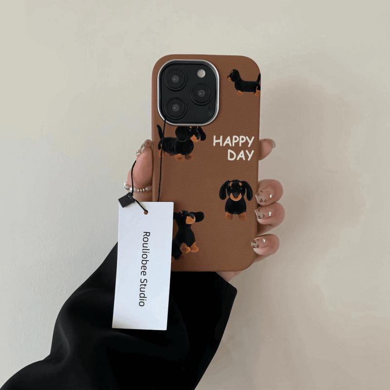

Чорний шкіряний чохол Дахшунд для iPhone 11-16 Pro, XR/XS - Сумісний з iPhone 13/14/15 iPhone XS Max