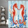 Cartoon Seahorse Seaweed Starfish Shell Shower Curtain, Bathroom Decorative Shower Curtain, Waterproof Shower Curtain with Hooks