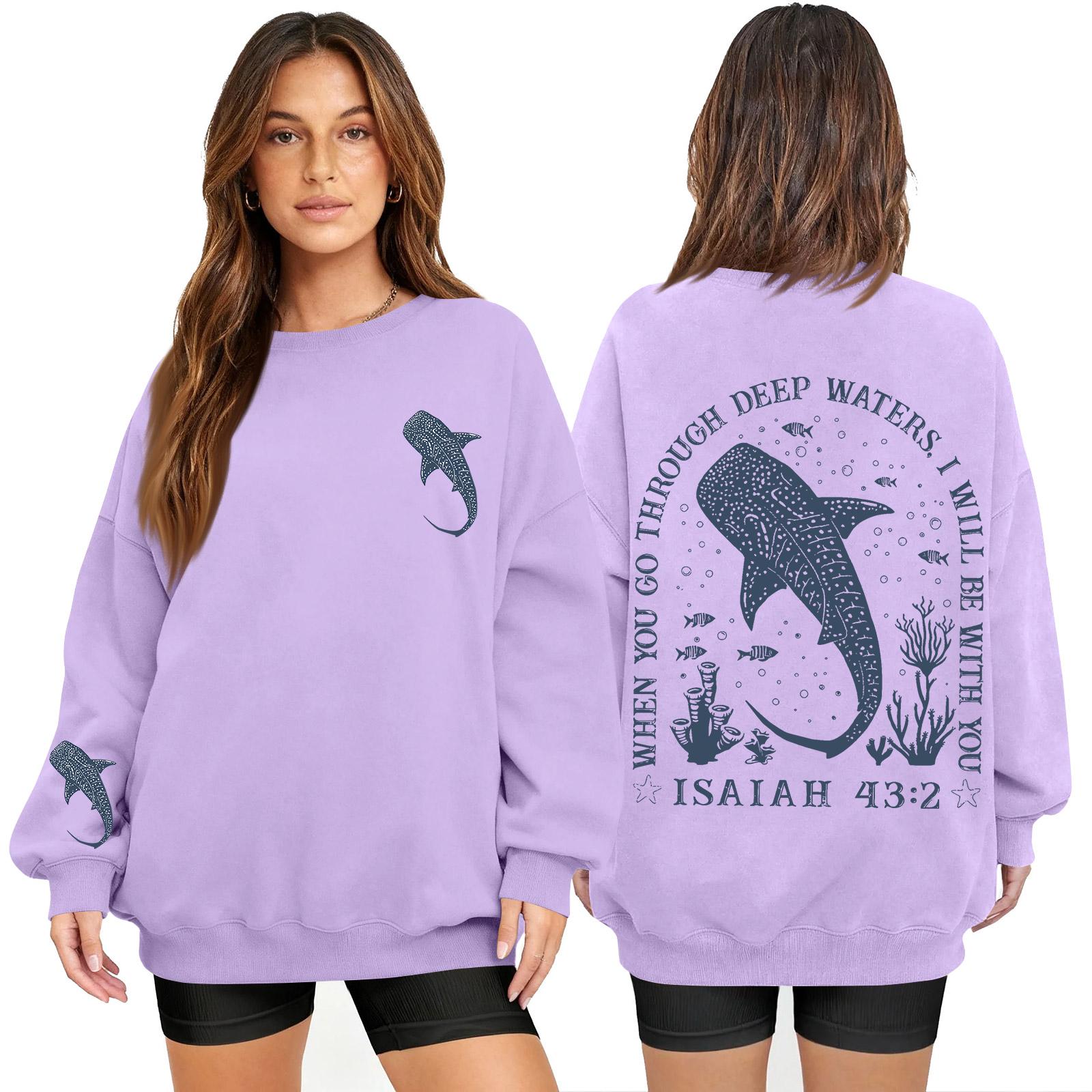 

Women s Fashion Long Sleeve Print Round Neck Loose Pullover Sweater Top S фіолетовий