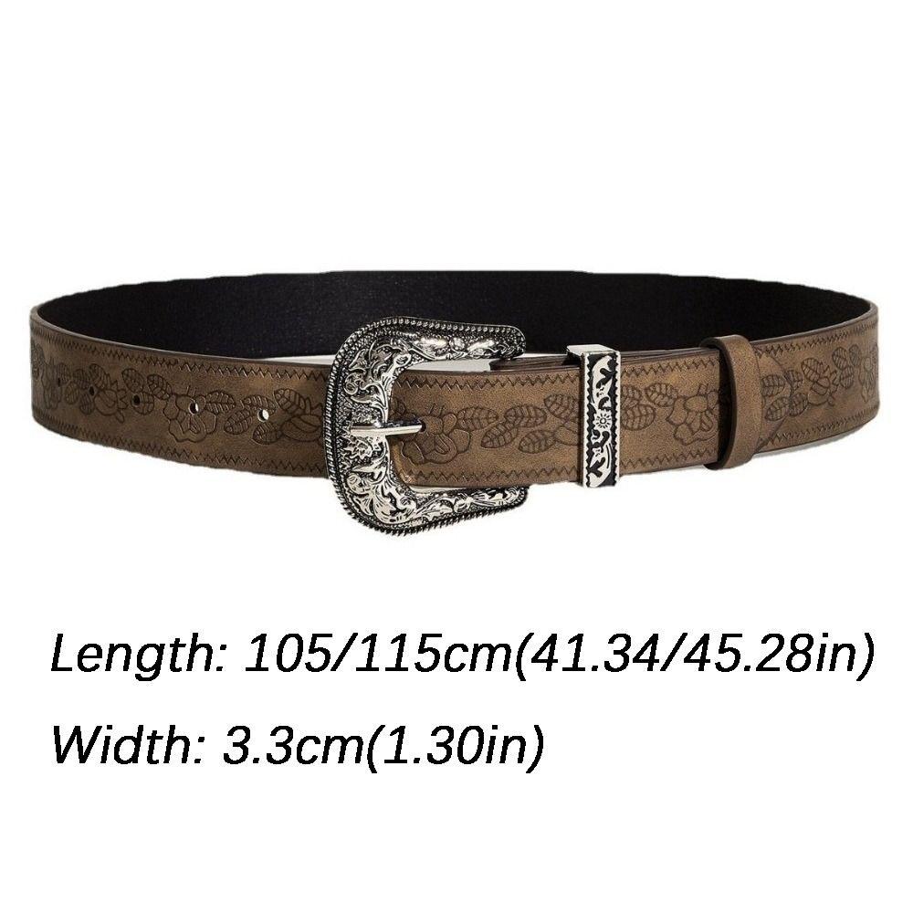 Fashion Hip Hop Y2K Pattern Belt Adjustable Engraved Rose Pattern Western PU Leather Belt Waist Belt Women Jeans Decoration