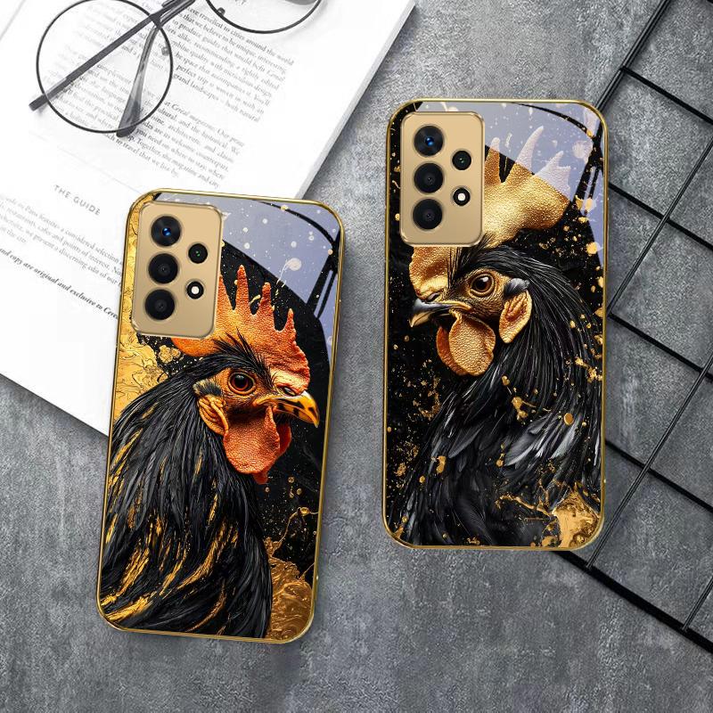 Brave Golden Rooster For Samsung A 01 52S A04 A05S A10 A12 A13 22 23 24 36 42 M02 Note 10 20Ultra 8 9 Golden glass phone case
