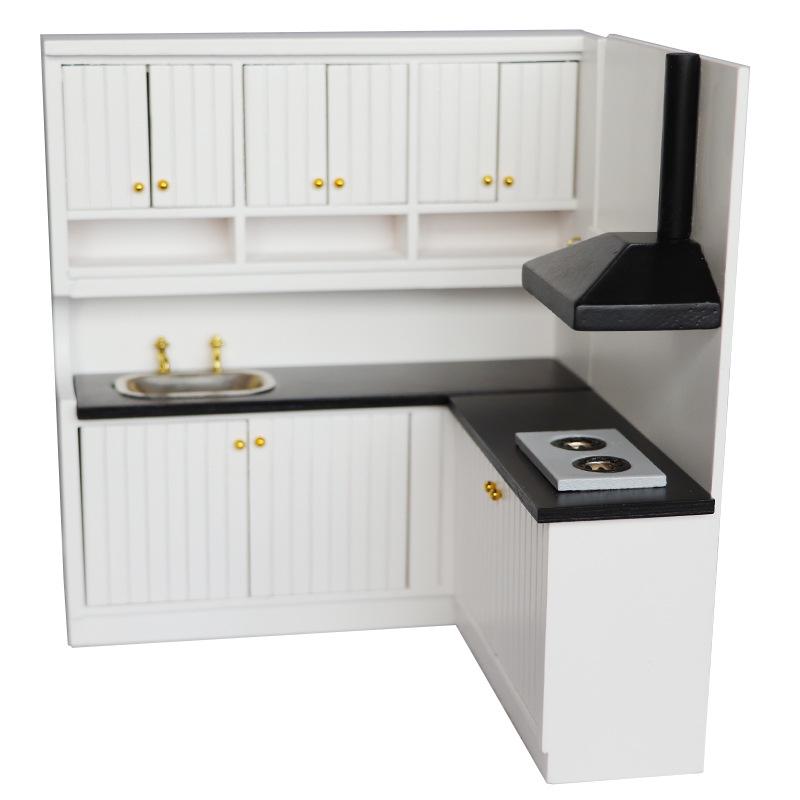 

1:12 Scale Dollhouse Kitchen Scene Wooden Furniture Set - High-Back Counter (2 Pieces)