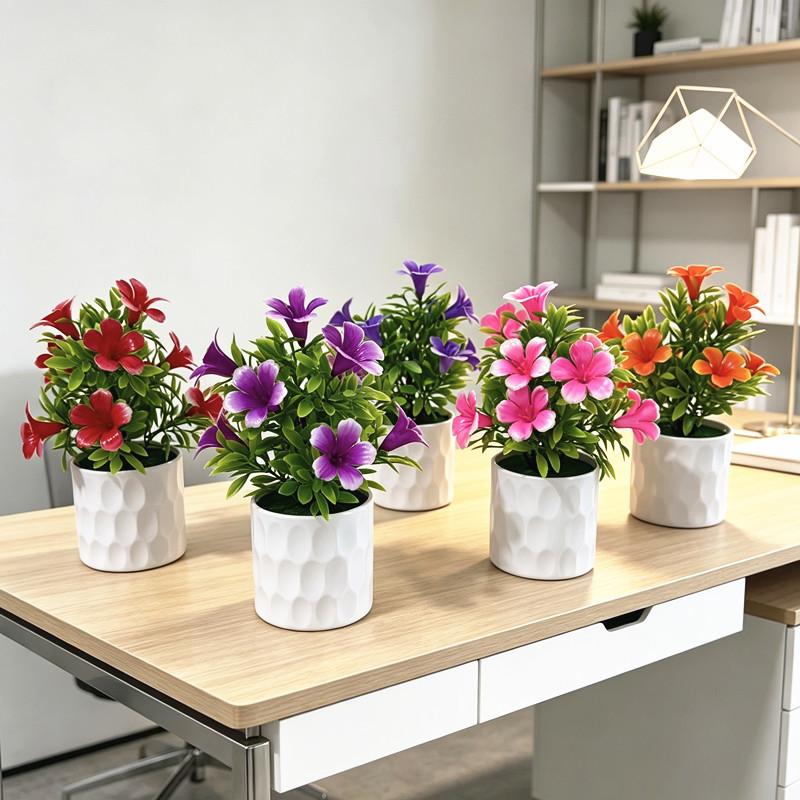 Fake 9 Lily Flower Plastic Vase With Base Decor For Wedding Photography And Home Ornament