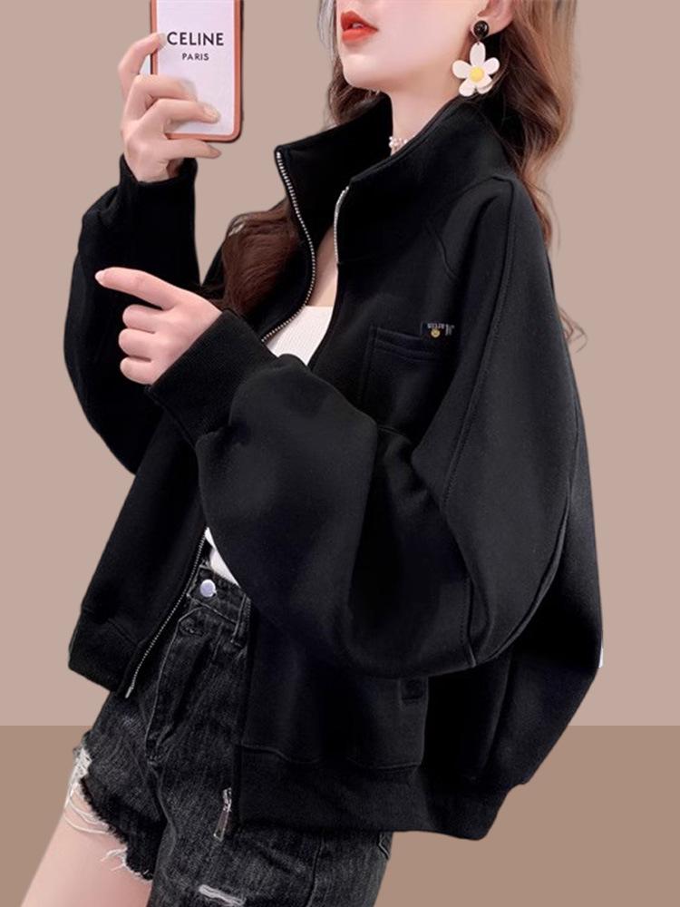 2025 Women's Casual Plus Size Fleece-Lined Baseball Jacket - Spring/Autumn Loose Cardigan Top