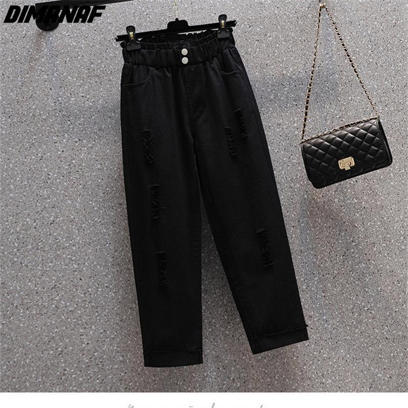 DIMANAF 2023 Plus Size Summer Jeans Capris Pants Women Elastic Pants Loose Casual Female Harem Trousers Pants White 5XL