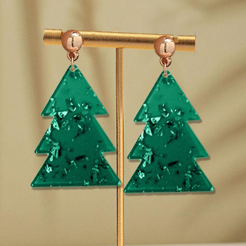 1 pair of dark green Christmas tree stud earrings celebrate the festival lively small fresh winter new